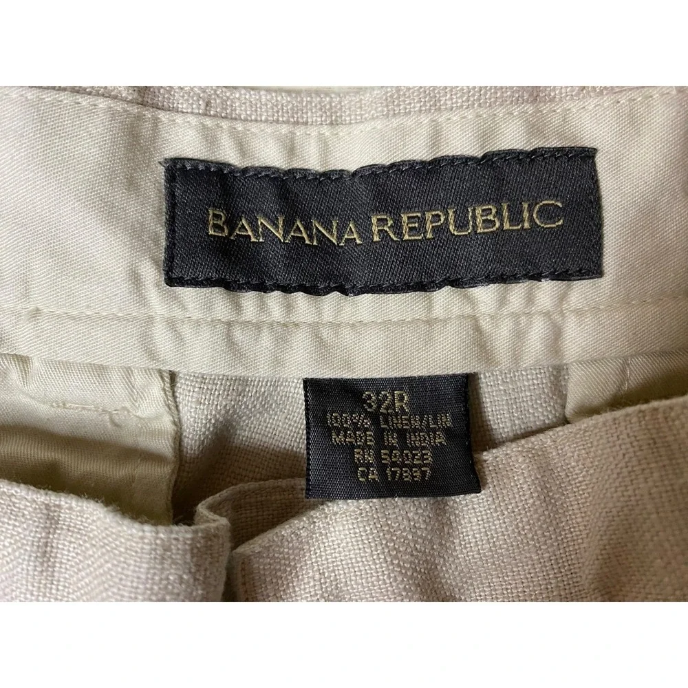 Banana Republic Women 32W 26L Beige 100% Linen Wide Leg Relaxed Trousers Pants